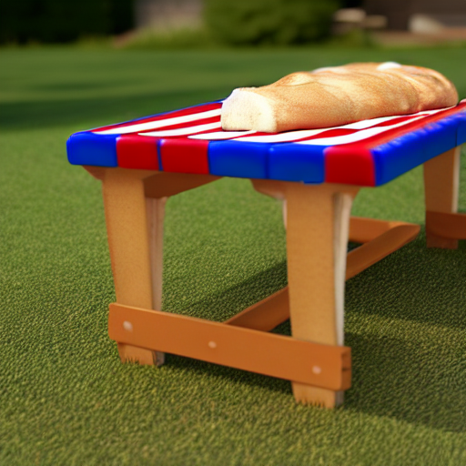 Patriotic picnic table with corgi's made of bread on plates