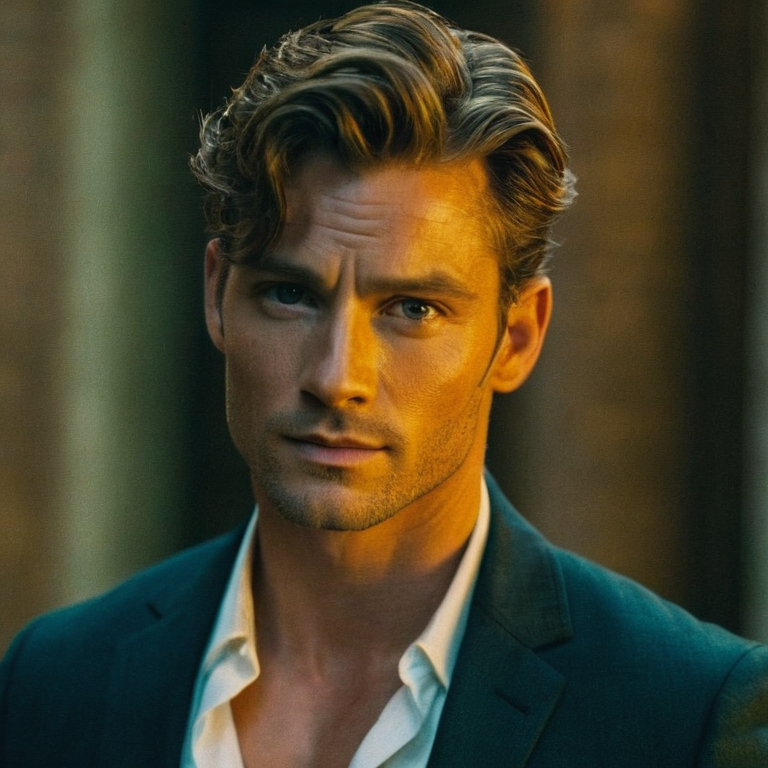 front shot, actor photo of a The most beautiful man in the world  looks at viewer, cinematic shot