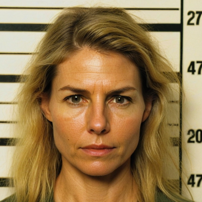 front shot, mugshot photo of a a woman who looks like tom cruise and gweneth paltrow  looks at viewer, cinematic shot
