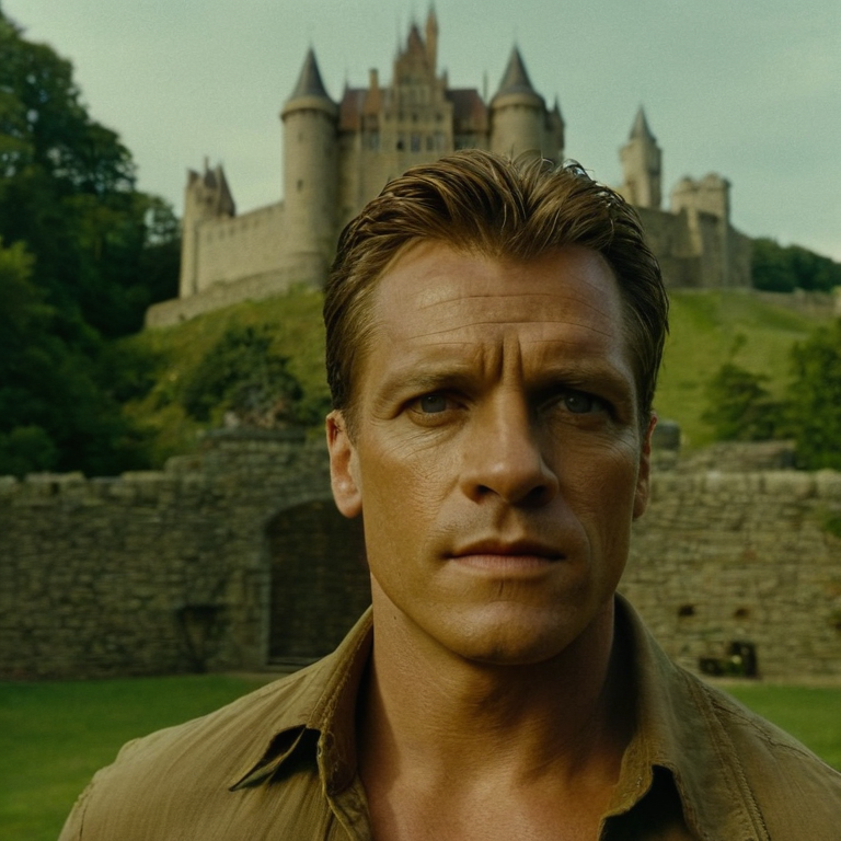 front shot, actor photo of a Castle  looks at viewer, cinematic shot