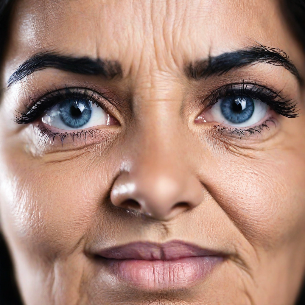 front shot, photo of a hispanic woman with blue eyes age 50  looks at viewer, cinematic shot