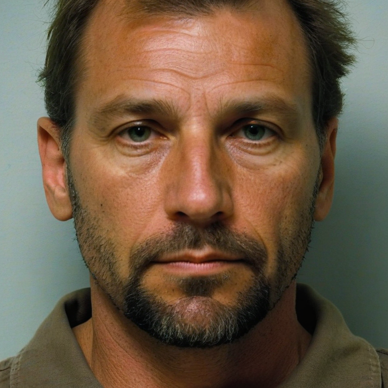 front shot, mugshot photo of a Caucasian man 40s  looks at viewer, cinematic shot