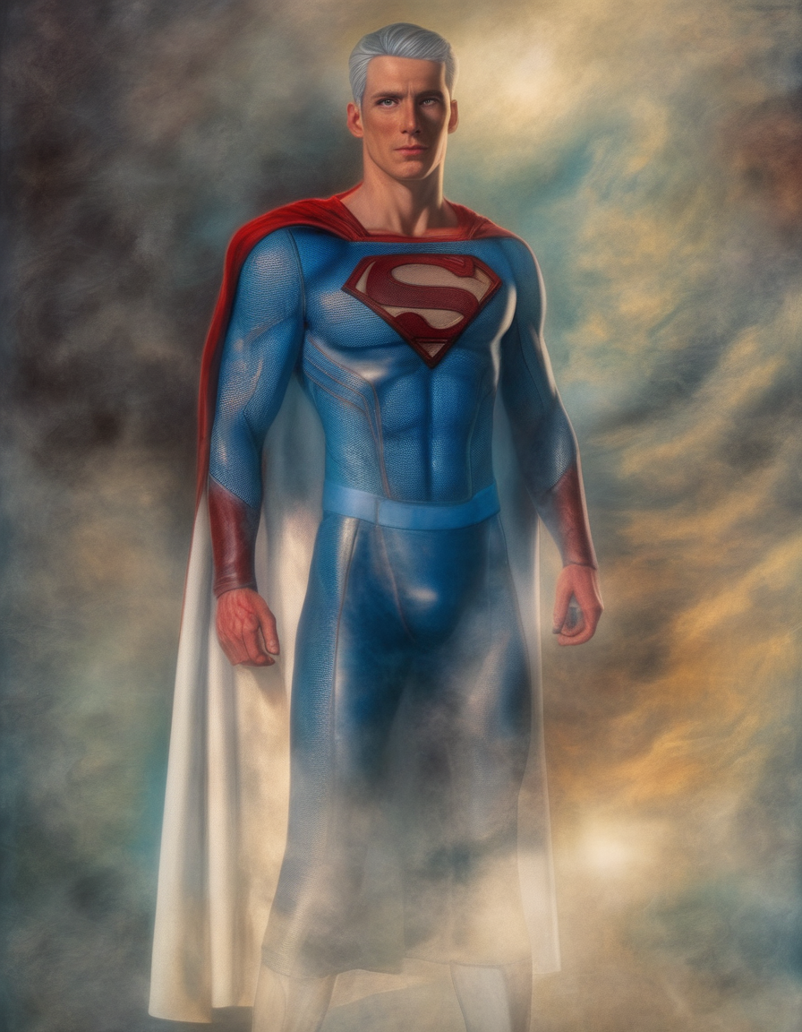 Deep sky blue with depth, blood red, a charming and stern look to his face, realistic, HD color photograph