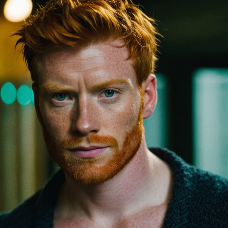 front shot, actor photo of a Ginger  looks at viewer, cinematic shot