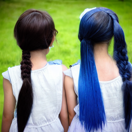 Stable Diffusion prompt: two girls, blue long hair - PromptHero