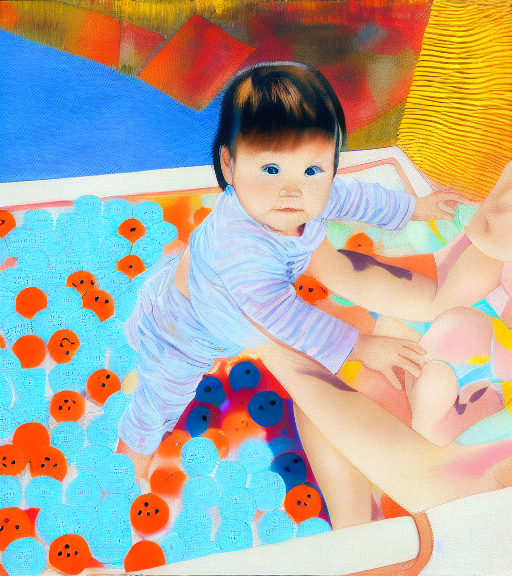 Baby girl in polka dot pool by Yayoi Kusama