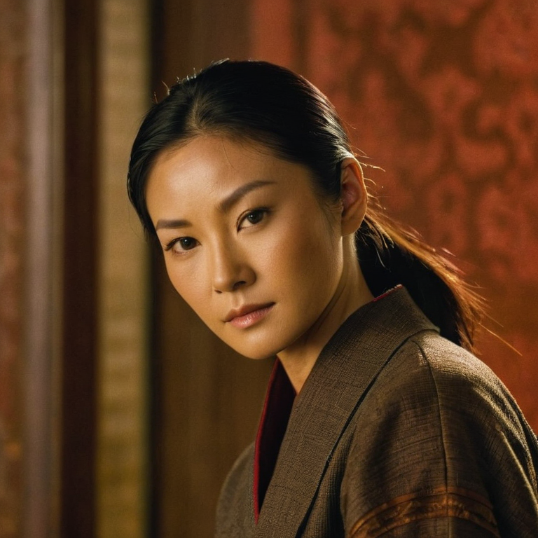 front shot, actor photo of a Asian woman  looks at viewer, cinematic shot