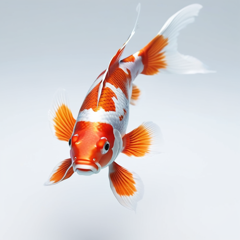 white background, front shot studio 3D render of FISH KOI, cinematic shot