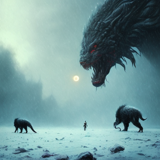 Openjourney prompt: starvation black monster wolves with - PromptHero