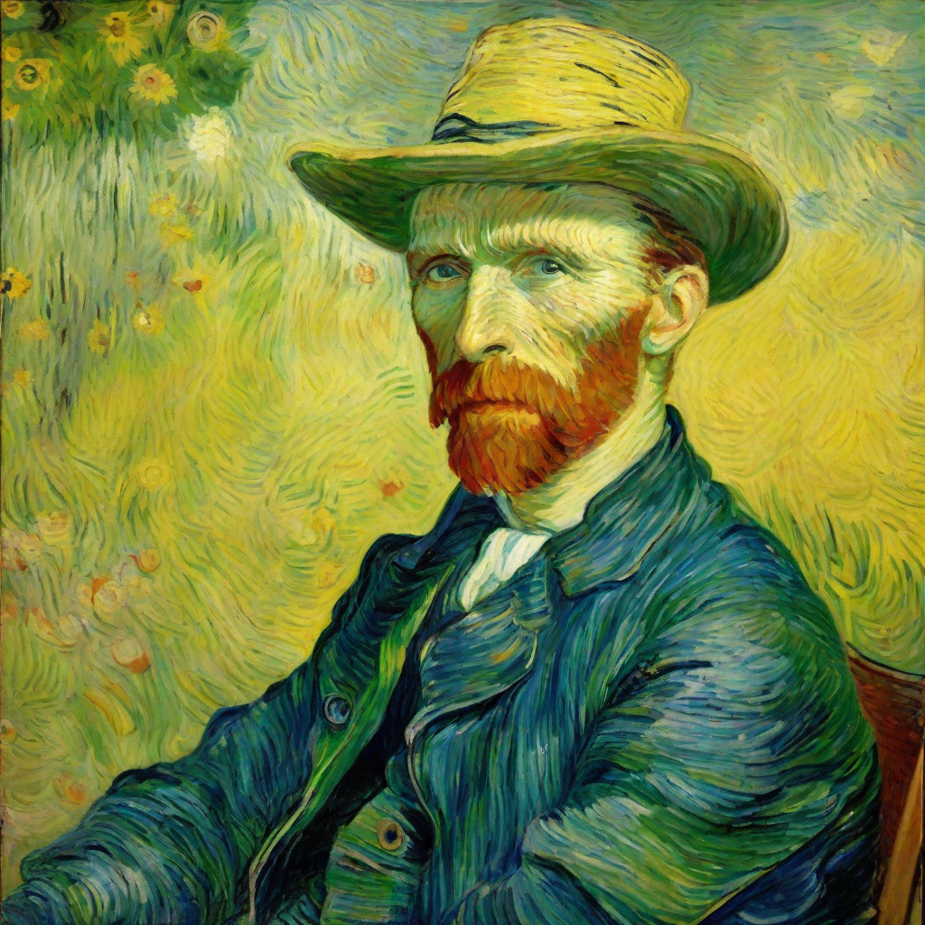 front shot, photo of vincent van gogh looks at viewer, cinematic shot