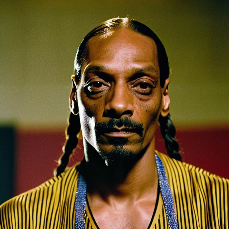 front shot, actor photo of a Snoop dog  looks at viewer, cinematic shot