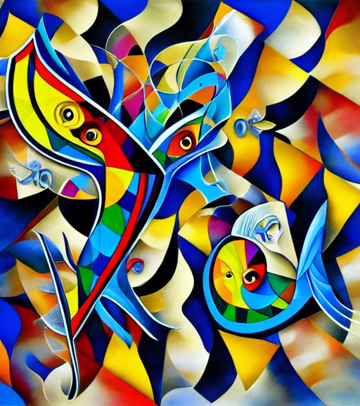 Flying fish in a cubist style