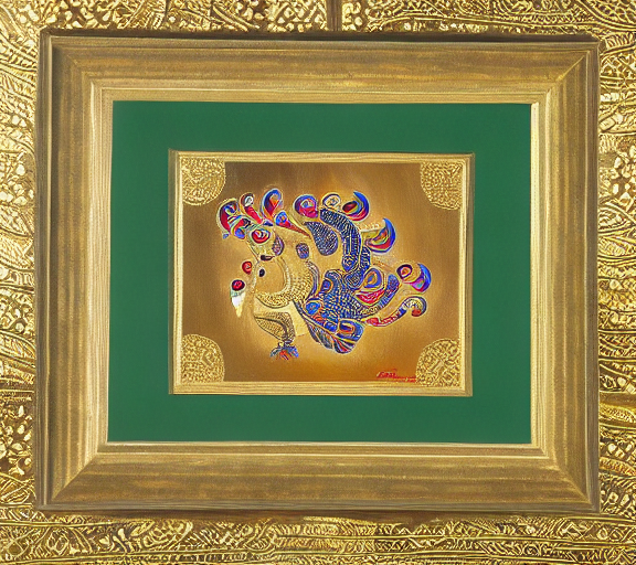 Tanjori style painting with 24k gold of sacred peacock