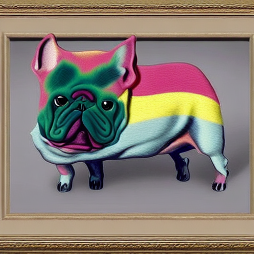 A fun colored French bulldog by Rene Magritte surrealist by Vincent van Gogh