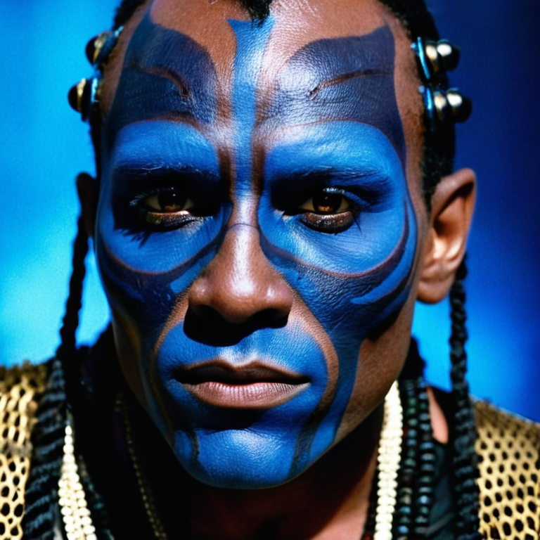 front shot, actor photo of a Blue skin  looks at viewer, cinematic shot