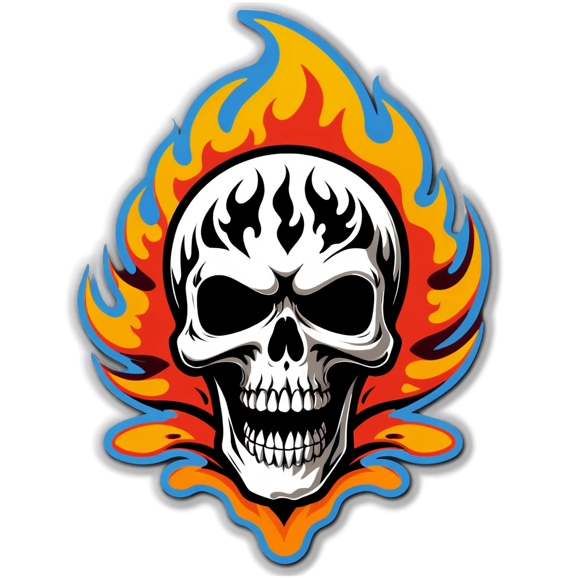 racing, with flames, skull design motorcycle stickers