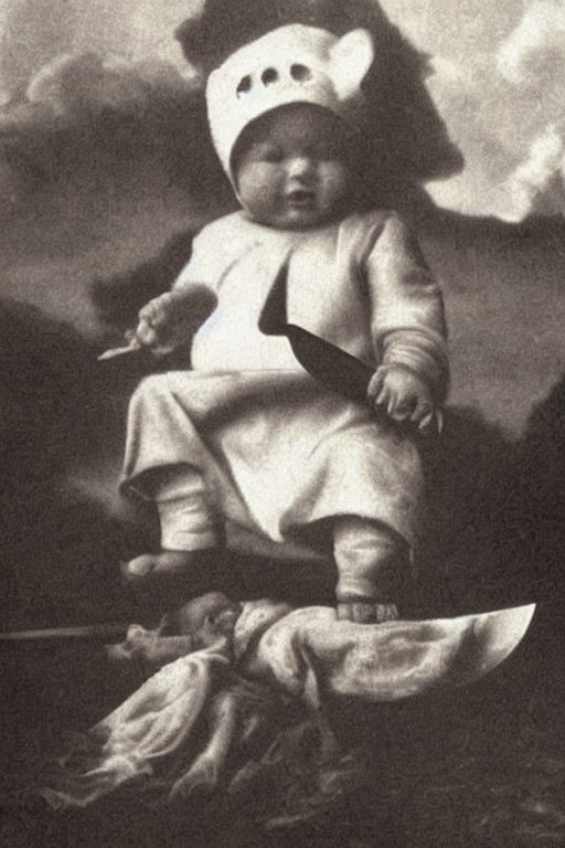 Stable Diffusion prompt: a baby with knife creepy - PromptHero