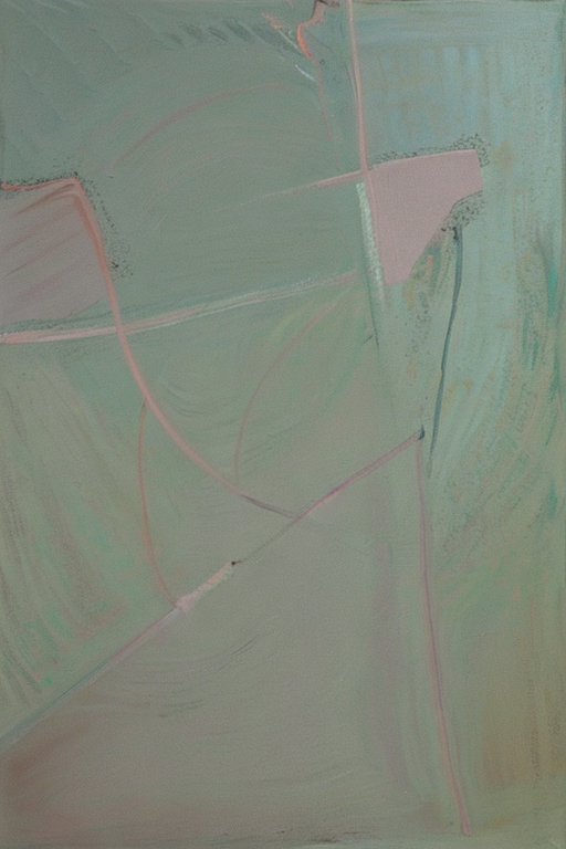 AI generated art representing "Create an abstract painting using a muted color palette of pastels, such as blush pink, light sage green, and soft blues. The composition should evoke a sense of calmness and serenity, perfect for creating a restorative space in spring."