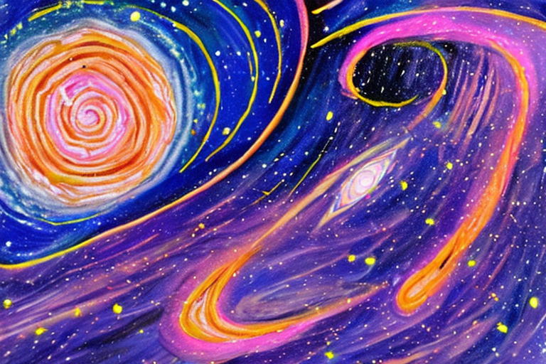 An AI generated image representing "Design an awe-inspiring outer space scene of an ethereal cosmic galaxy, highlighting a central swirling galaxy with vibrant shades of blue, purple, and pink, surrounded by a multitude of twinkling stars and a crescent moon, drawing inspiration from Vincent van Gogh."