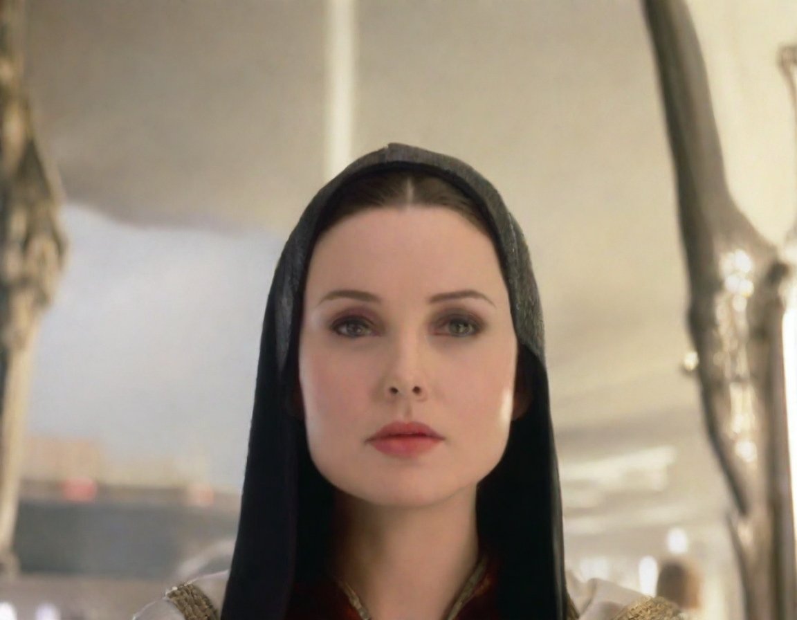 front shot, photo of amidala looks at viewer, cinematic shot