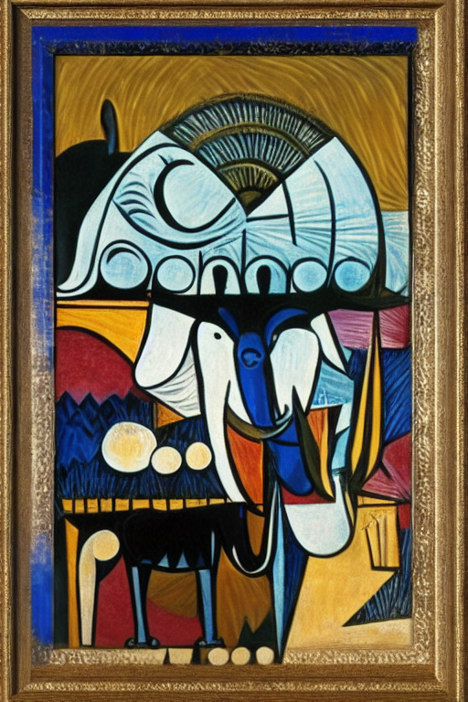An elephant drinking water by Picasso