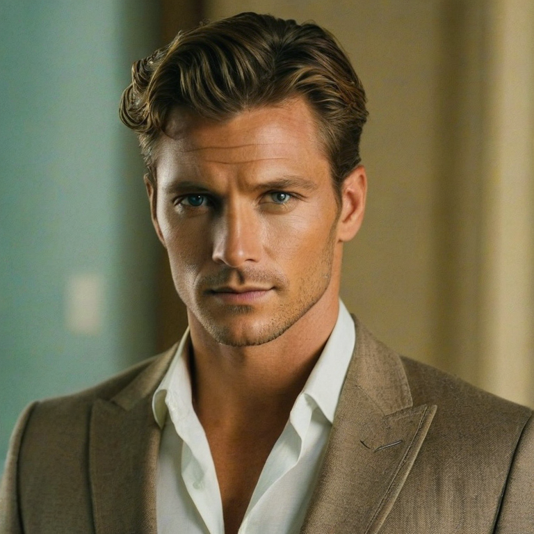 front shot, actor photo of a The most beautiful man in the world  looks at viewer, cinematic shot