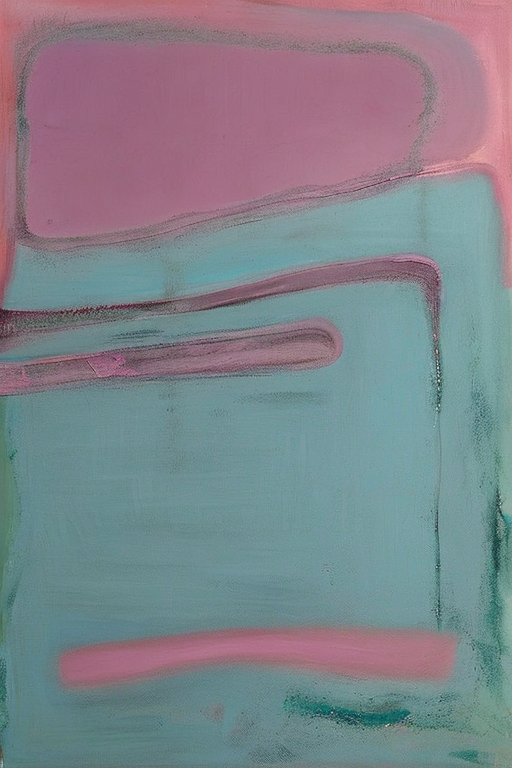 AI generated art representing "Inspired by the style of Mark Rothko, create an abstract painting using a muted color palette of pastels, such as blush pink, light sage green, and soft blues. The composition should evoke a sense of calmness and serenity, perfect for creating a restorative space in spring."