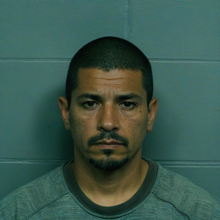 front shot, mugshot photo of a man latino  looks at viewer, cinematic shot