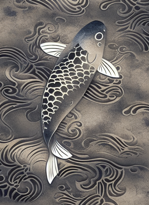 Stencil concrete with a Koi pattern 
 In the style of Novy