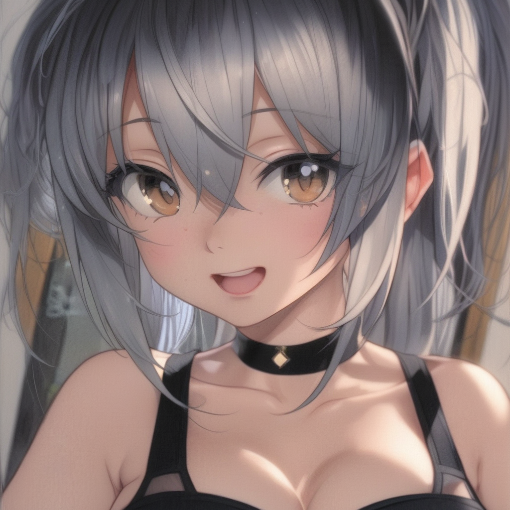 She is in a black outfit with ponytails and a big booty and boobs, realistic, HD color photograph