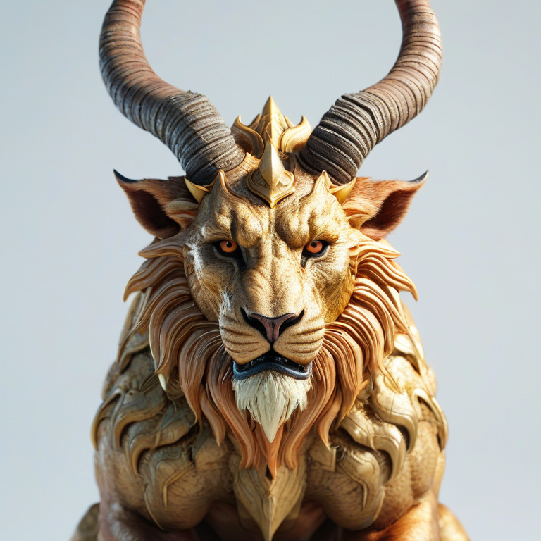 white background, front shot studio 3D render of manticor, cinematic shot