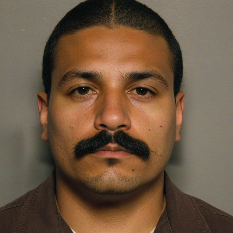 front shot, mugshot photo of a Latino 25 yo moustache  looks at viewer, cinematic shot