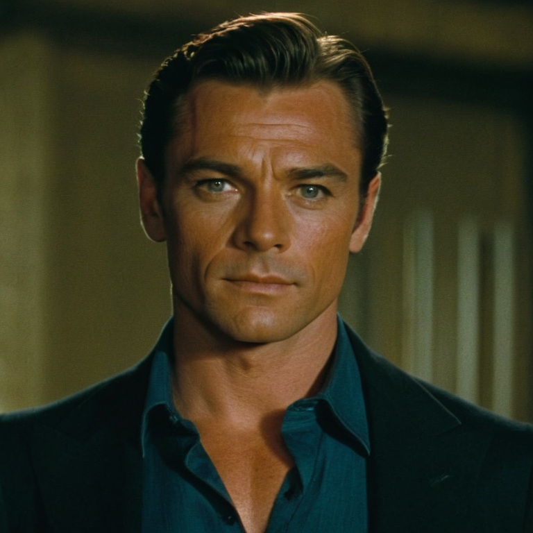 front shot, actor photo of a Leo di capris  looks at viewer, cinematic shot