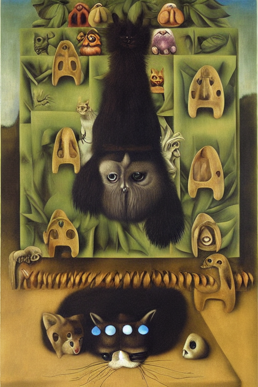 Furry monsters, by da Vinci by Frida Kahlo by Rene Magritte surrealist