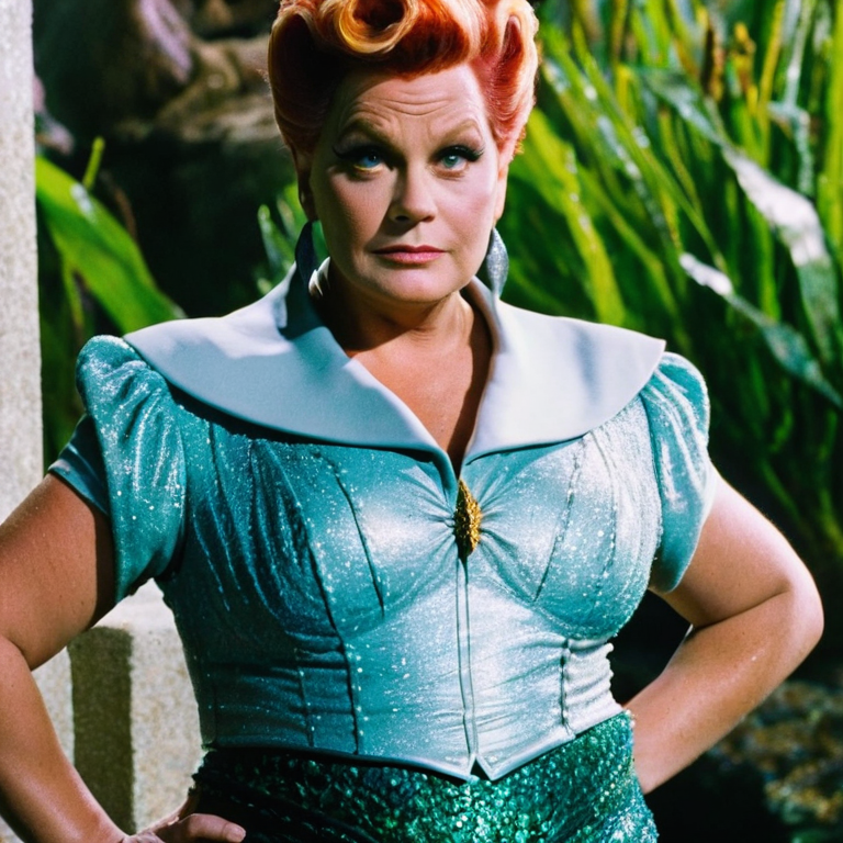 front shot, actor photo of a Ellen de genres Ursula little mermaid villain  looks at viewer, cinematic shot