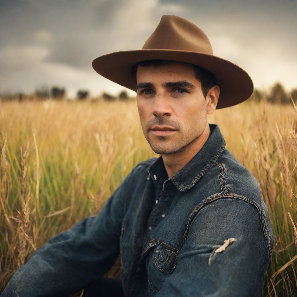 front shot, photo of no hat looks at viewer, cinematic shot