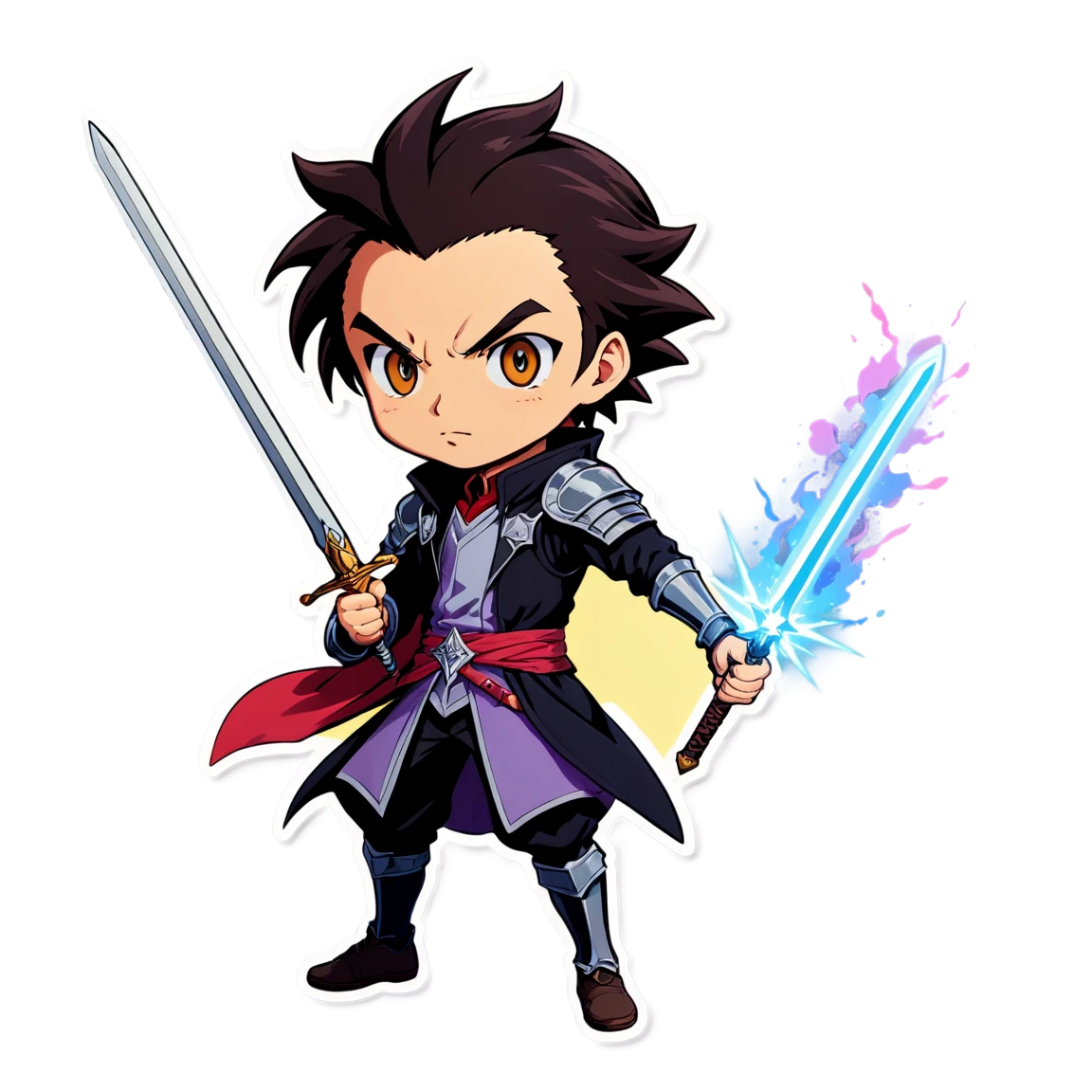 with a magic wand, holding a sword, in battle anime stickers