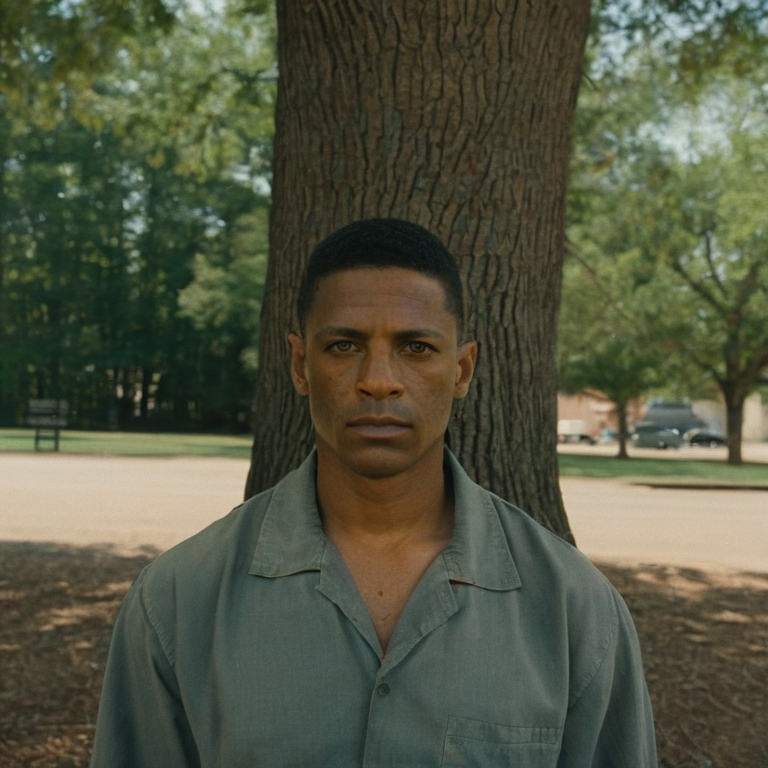 front shot, mugshot photo of a Tree  looks at viewer, cinematic shot