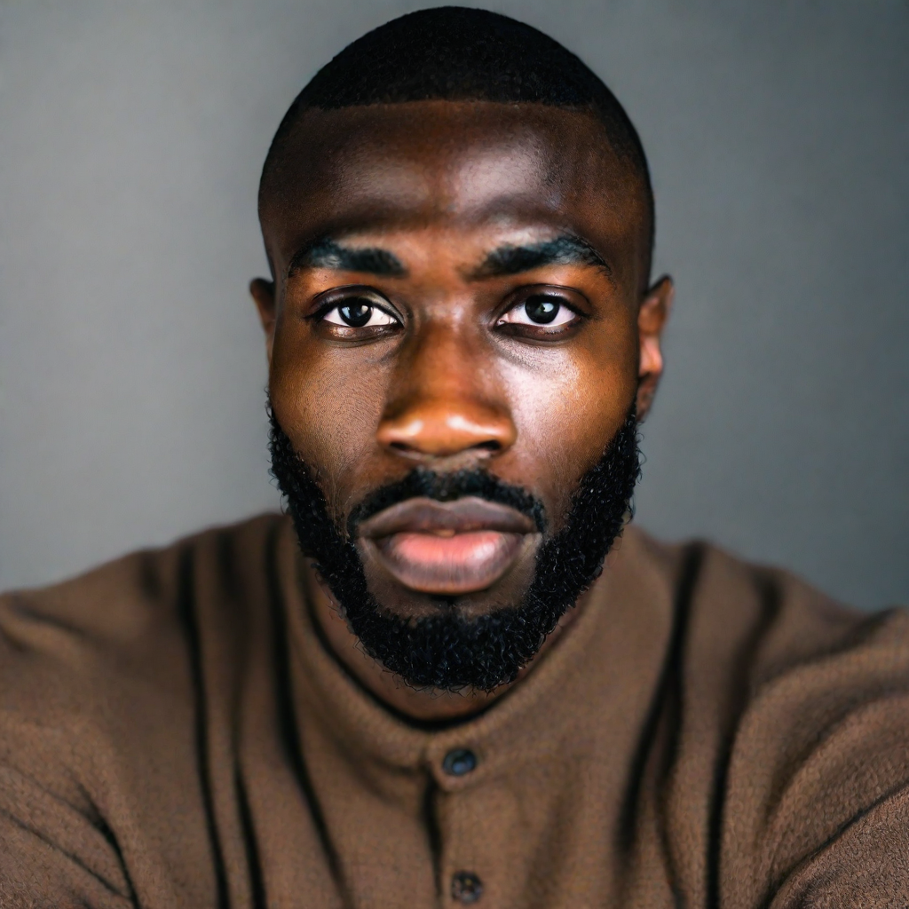 front shot, photo of Black man 5,8” 24 yo, strong jawline, large eyes, large nose, gangster  looks at viewer, cinemati