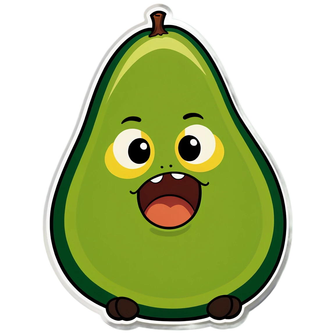 . Cartoon whole avocado-keep it green character designed for kids educational videos . The avocado has a large vibrant green body with a large body seed in the middle. Has a smiley face, big eyes, arms and legs well placed ,facing the front .An illustration. No shadows beneath it, no background cat stickers