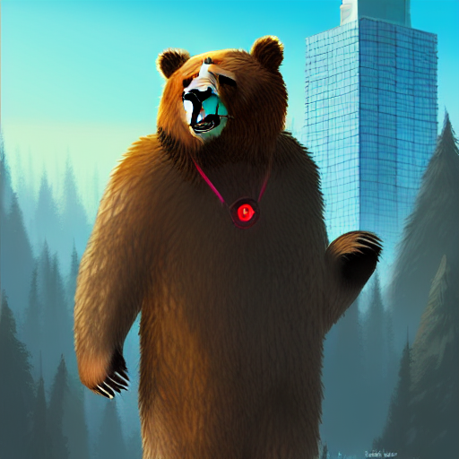 Long bearded Canadian is hunting a radioactive bear, top of a skyscraper