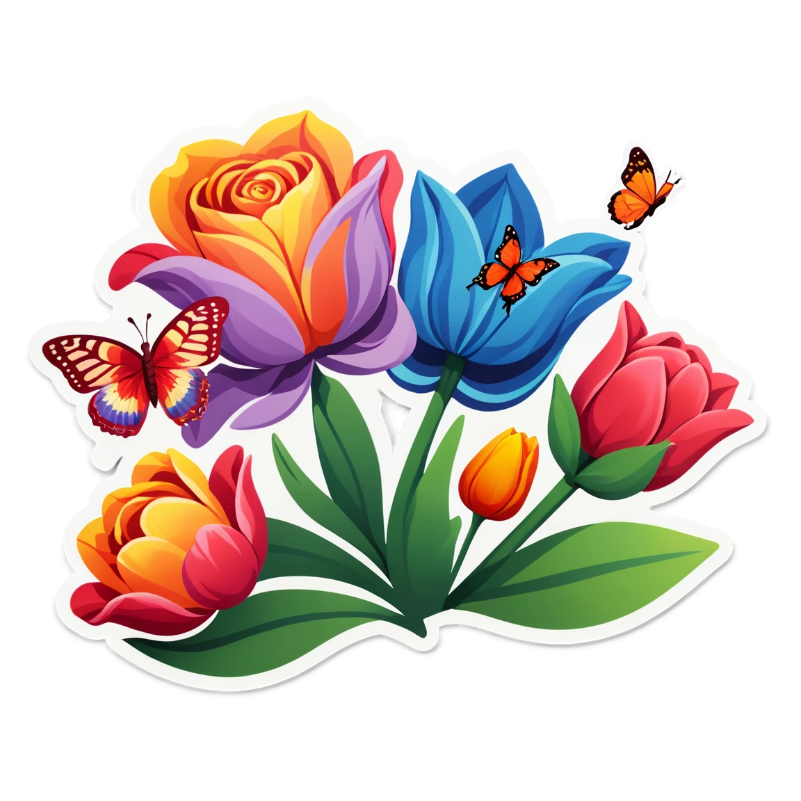 with a rose, with a tulip, with butterflies, with a floral crown flower stickers