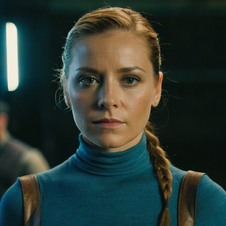 front shot, actor photo of a woman  looks at viewer, cinematic shot