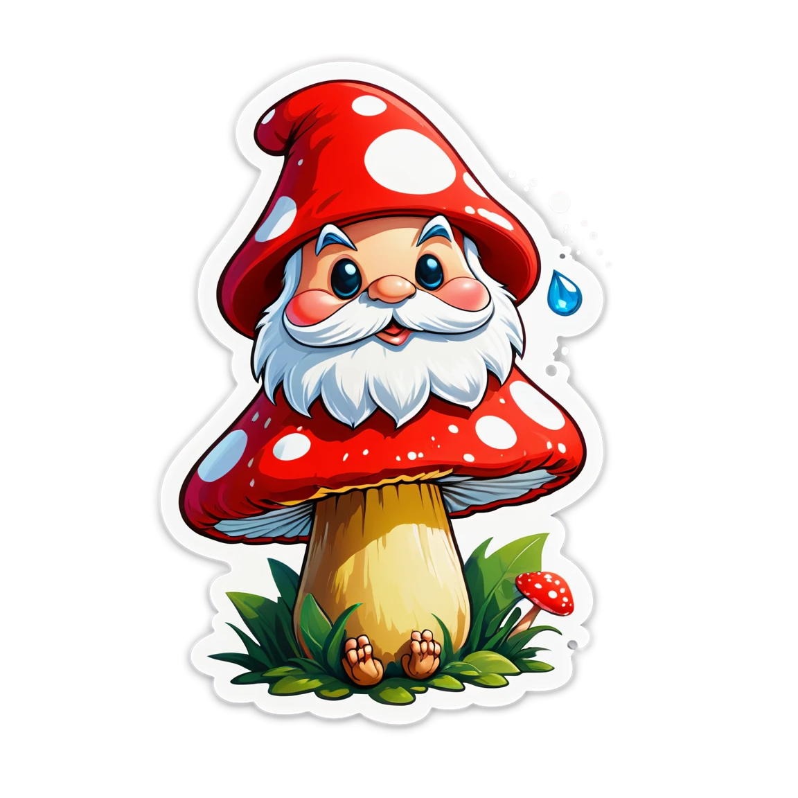 with a toadstool, with an enchanted look, with a gnome mushroom stickers