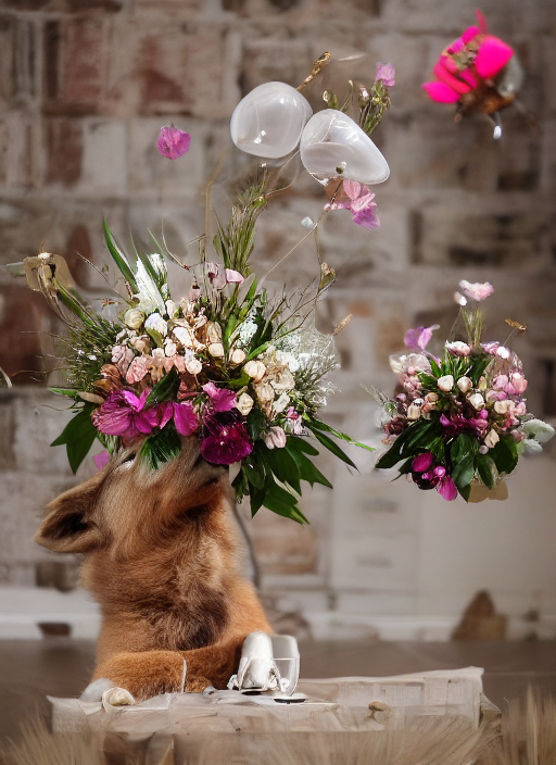 Brown warewolf with flower balloon