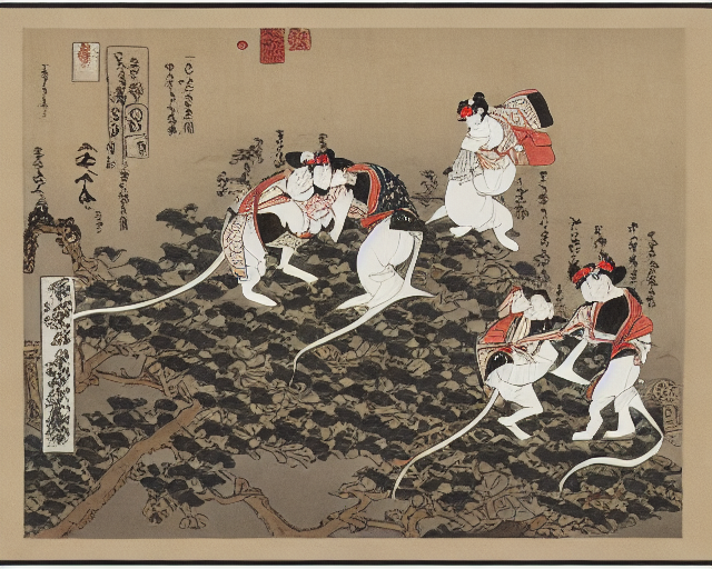 Dancing courtesan rats Hokusai