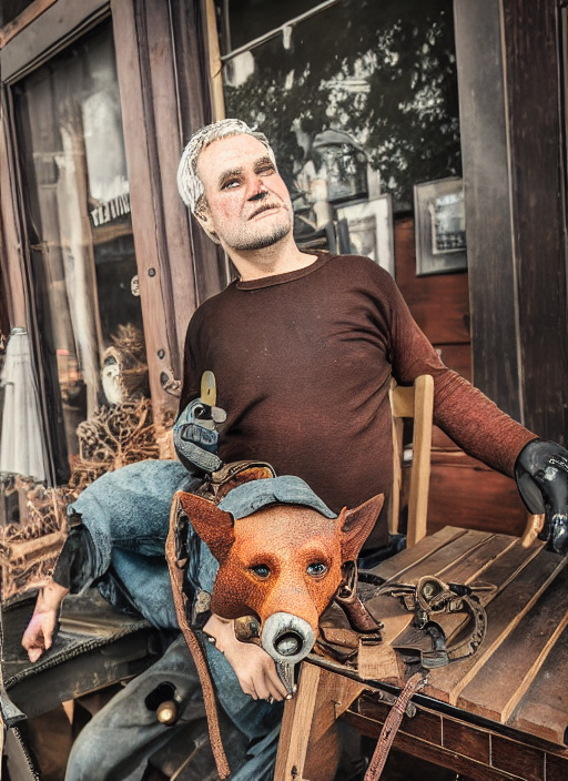 An rugged 19th century factory worker at steampunk coffeee shop