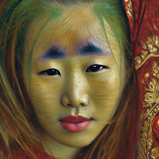 Asian woman, light freckles, pale tan skin, brown eyes, unkept eyebrows by van gogh, realistic, HD color photograph