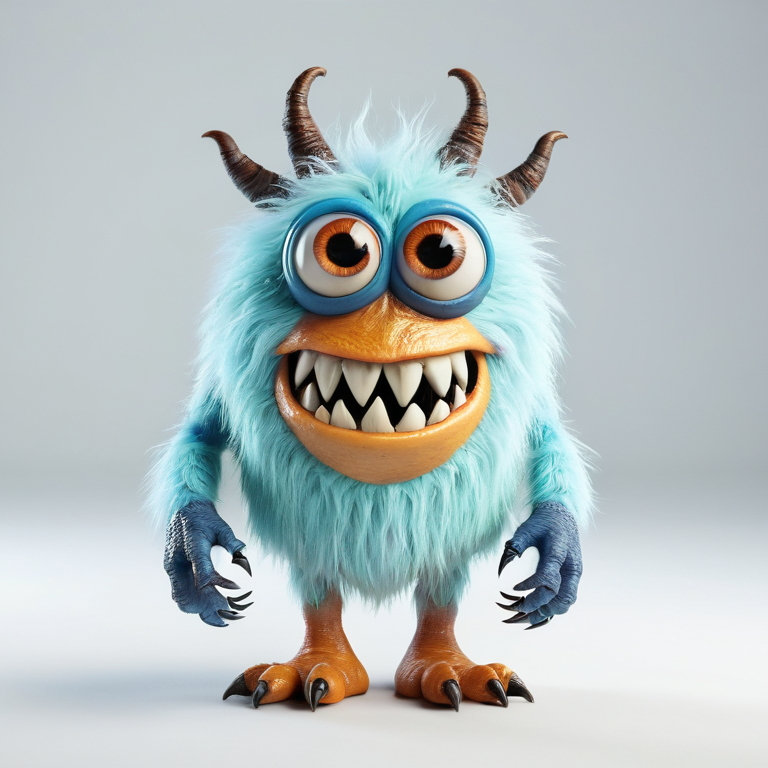 white background, front shot studio 3D render of yes monster  looks at viewer, cinematic shot