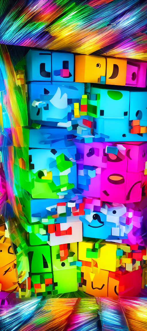 A bunch of colorful cube characters with numbers over their head